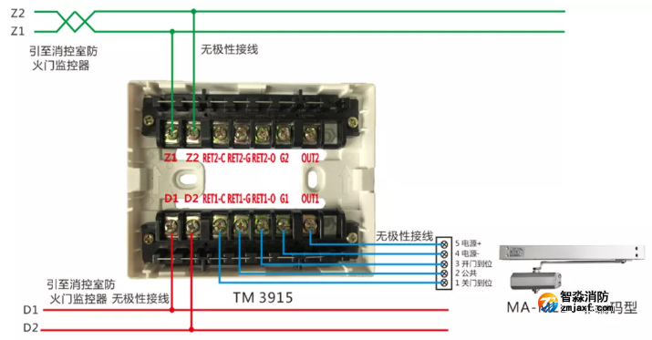 TM3915+防火門(mén)定位與釋放裝置接線圖