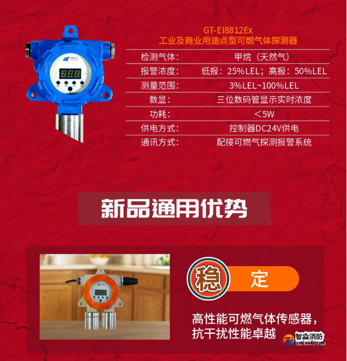 依愛工業(yè)及商業(yè)用途點(diǎn)型可燃?xì)怏w探測器優(yōu)勢