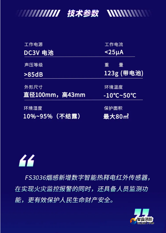 賦安智能煙感 帶人體紅外監(jiān)測(cè)FS3036產(chǎn)品技術(shù)參數(shù)